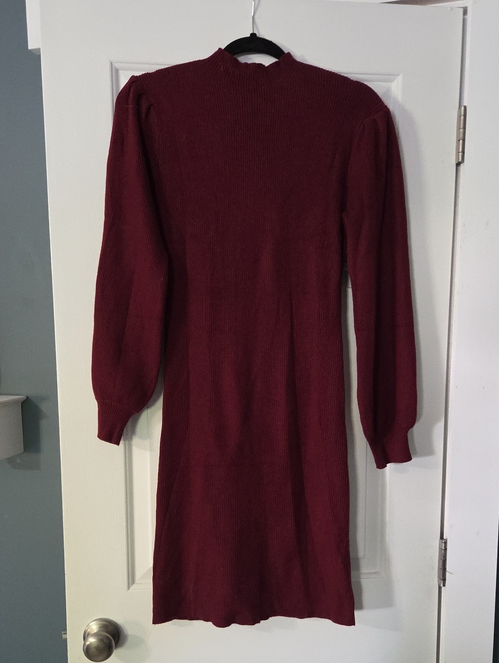 Women's Burgundy Ribbed Long Sleeve Knit Dress